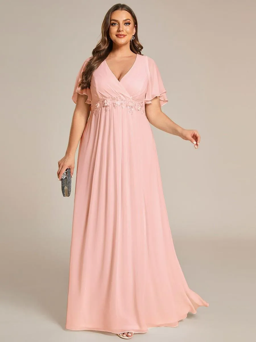 Elegant Chiffon Applique Mother of the Bride Dress with Flutter Sleeves