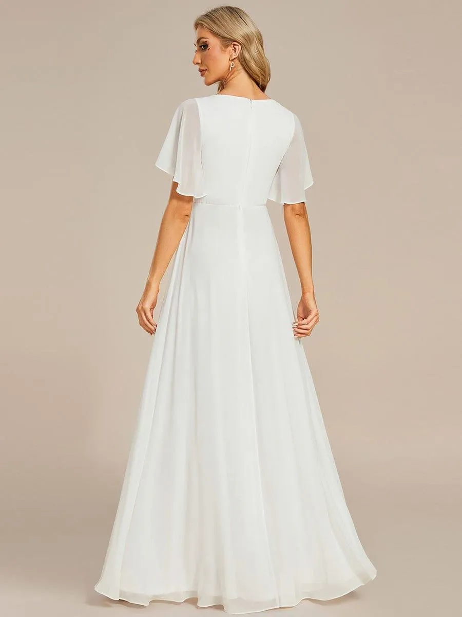 Elegant Chiffon Applique Mother of the Bride Dress with Flutter Sleeves