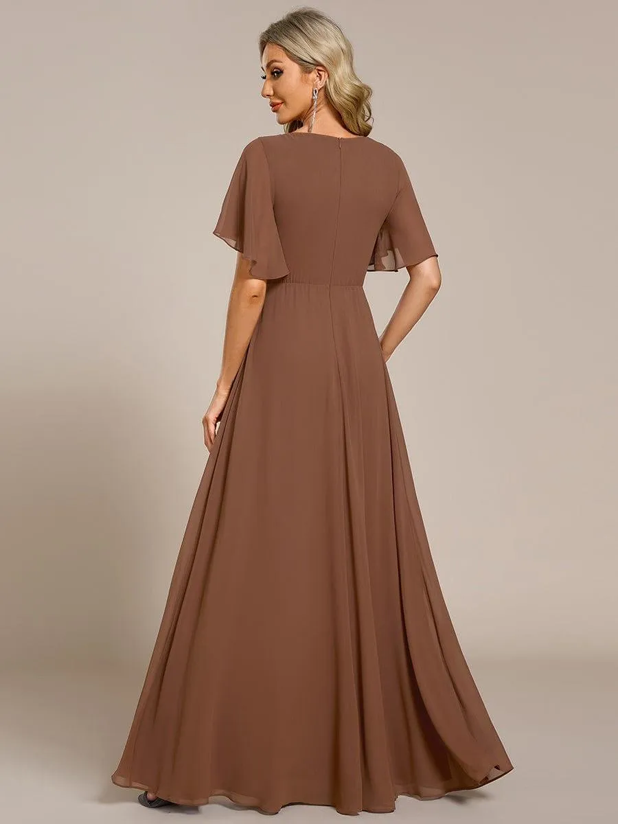 Elegant Chiffon Applique Mother of the Bride Dress with Flutter Sleeves