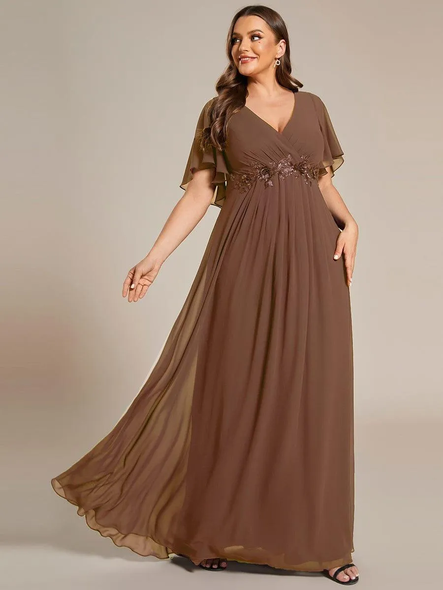 Elegant Chiffon Applique Mother of the Bride Dress with Flutter Sleeves