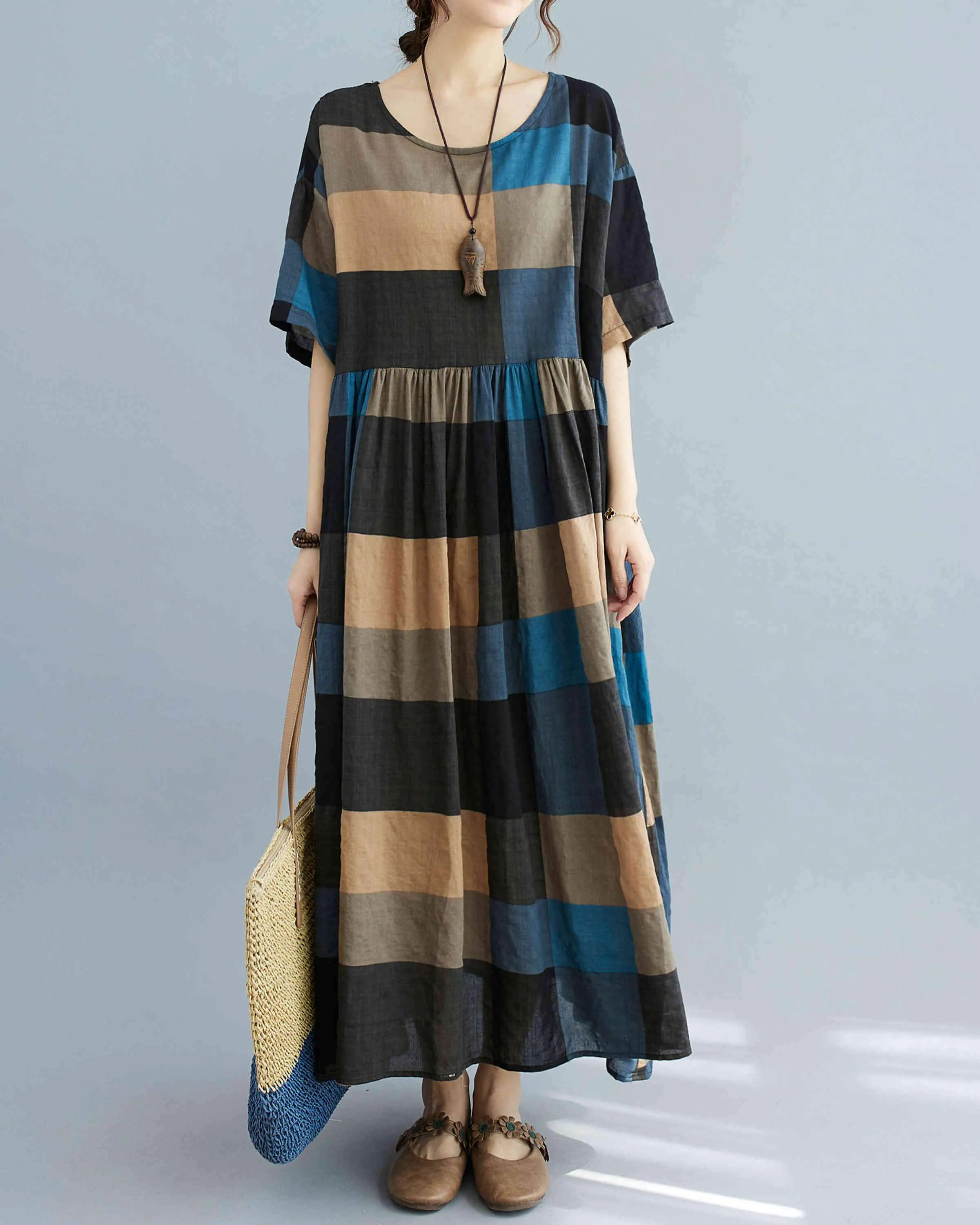 ellazhu Women Short Sleeves Midi T-Shirt Dresses GA2319