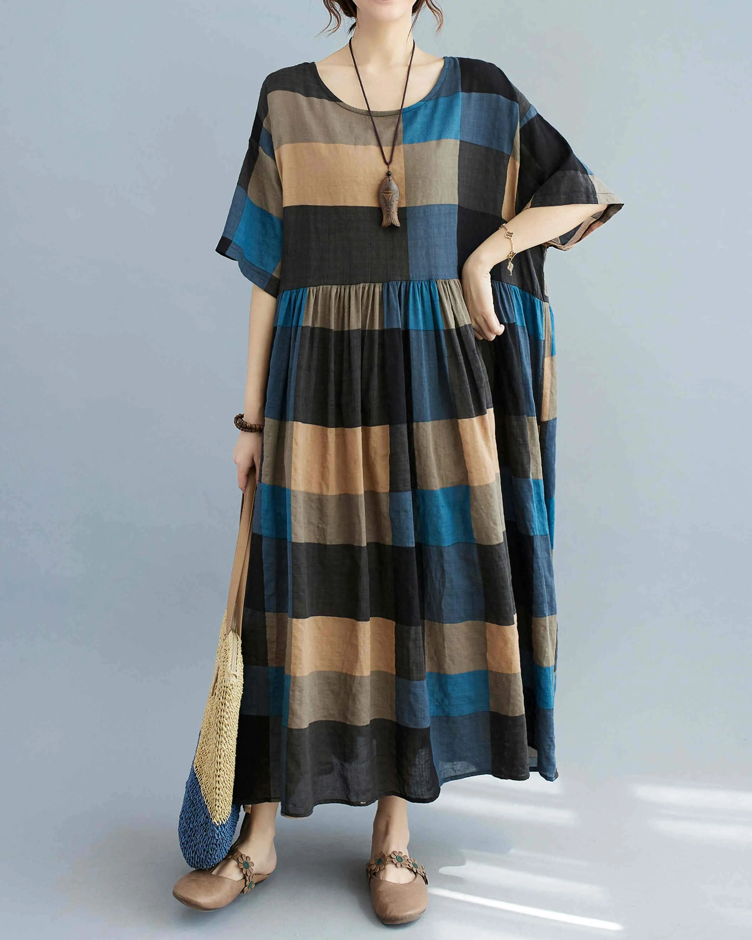 ellazhu Women Short Sleeves Midi T-Shirt Dresses GA2319