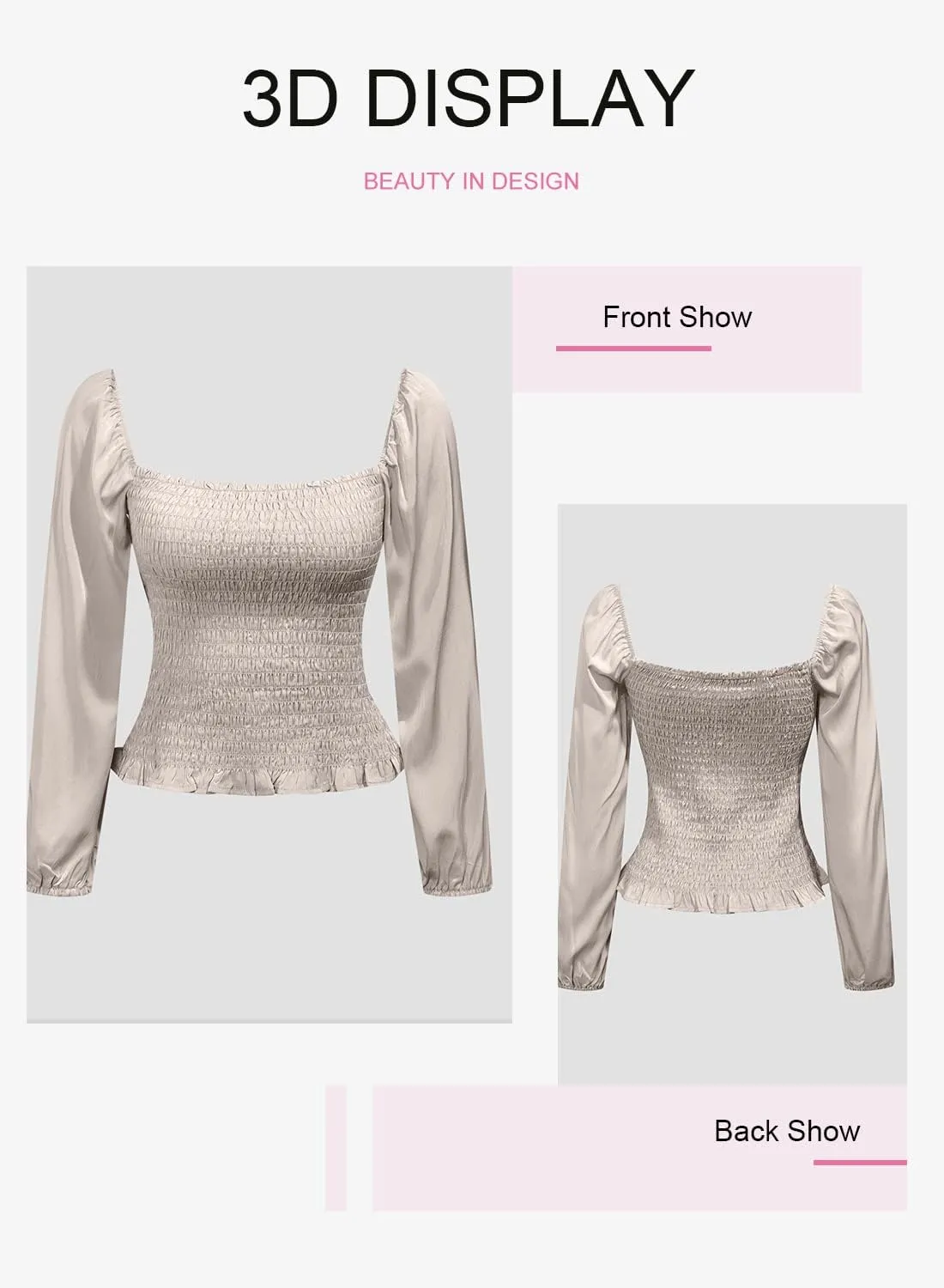 EVALESS Square Neck Tops Puff Long Sleeve Blouses for Women Dressy Casual Spring Fashion 2024