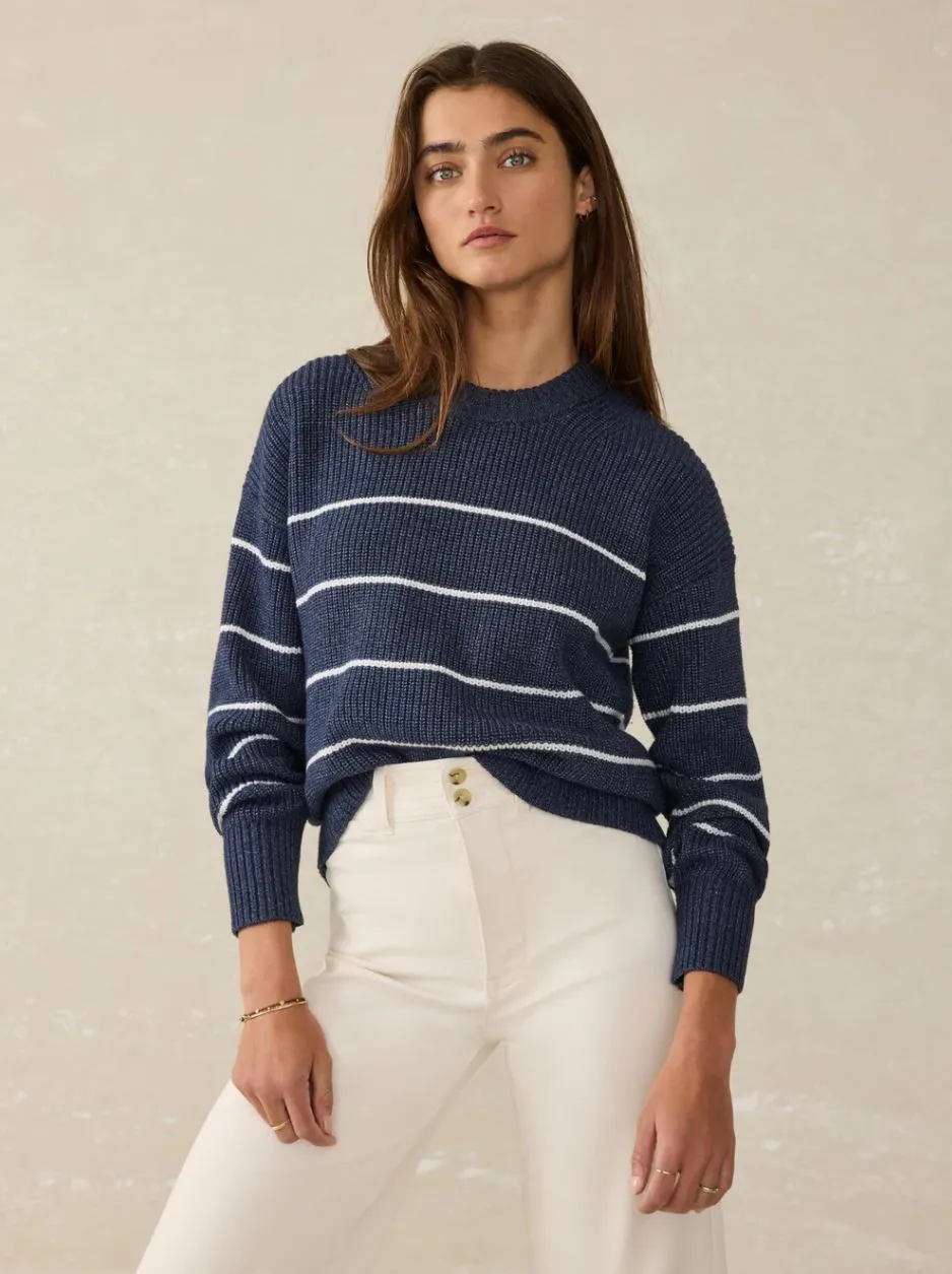Faherty Sunwashed Fisherman Sweater in Water Mill Stripe