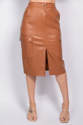 Faux Leather High-rise Cargo Skirt