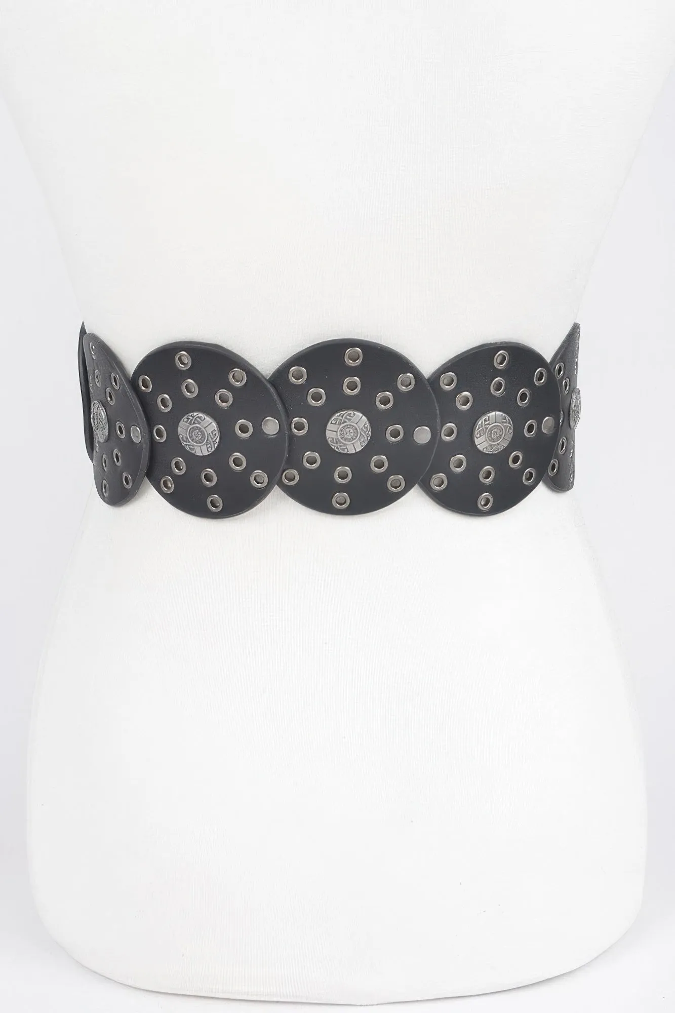 Faux Leather Multi Eyelet Round Western Belt