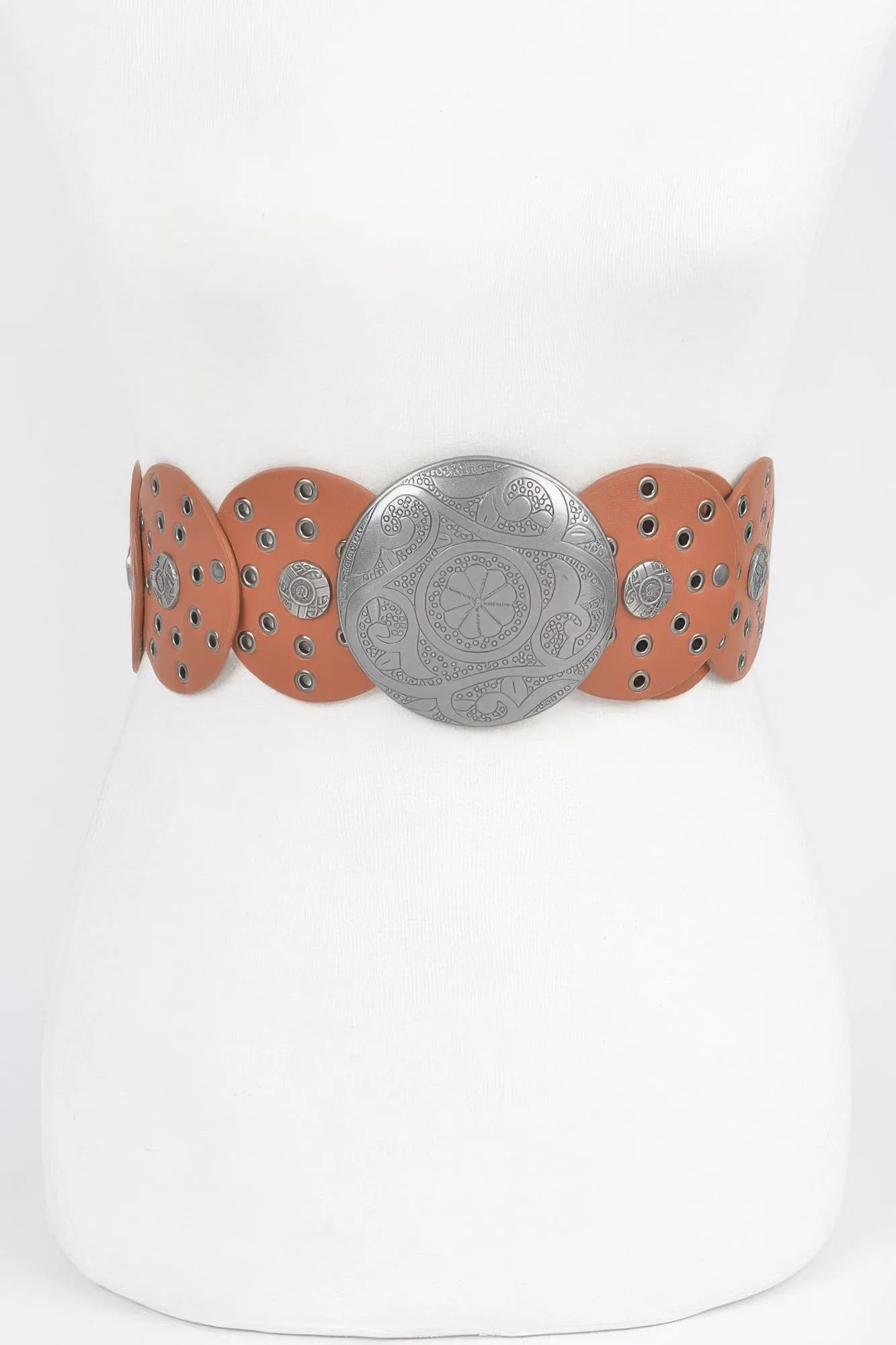 Faux Leather Multi Eyelet Round Western Belt