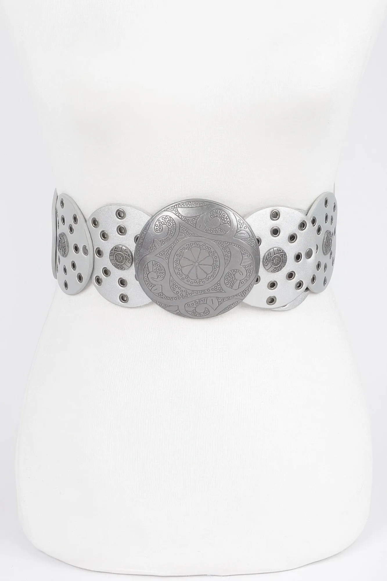 Faux Leather Multi Eyelet Round Western Belt