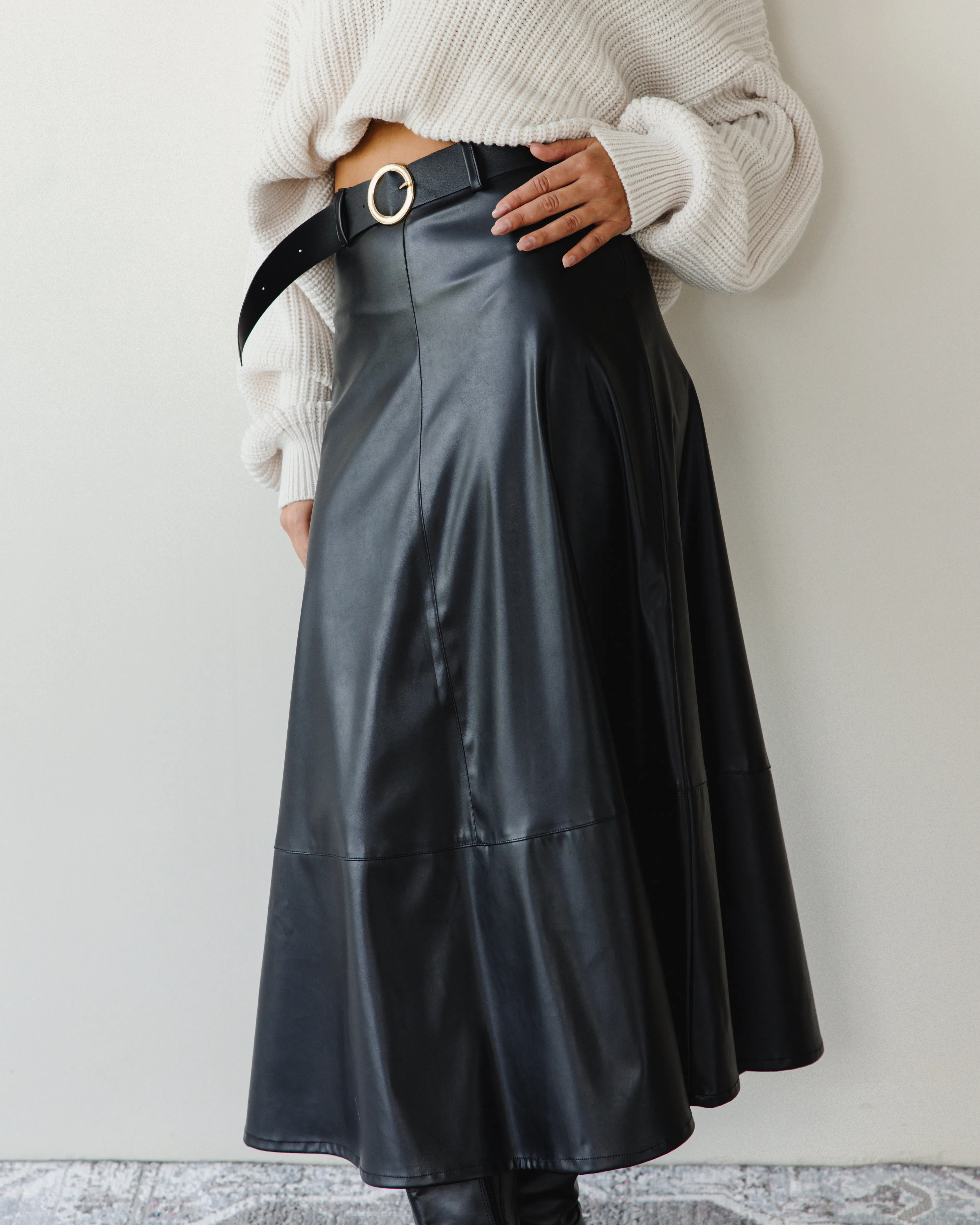 FAUX LEATHER SKIRT BLACK