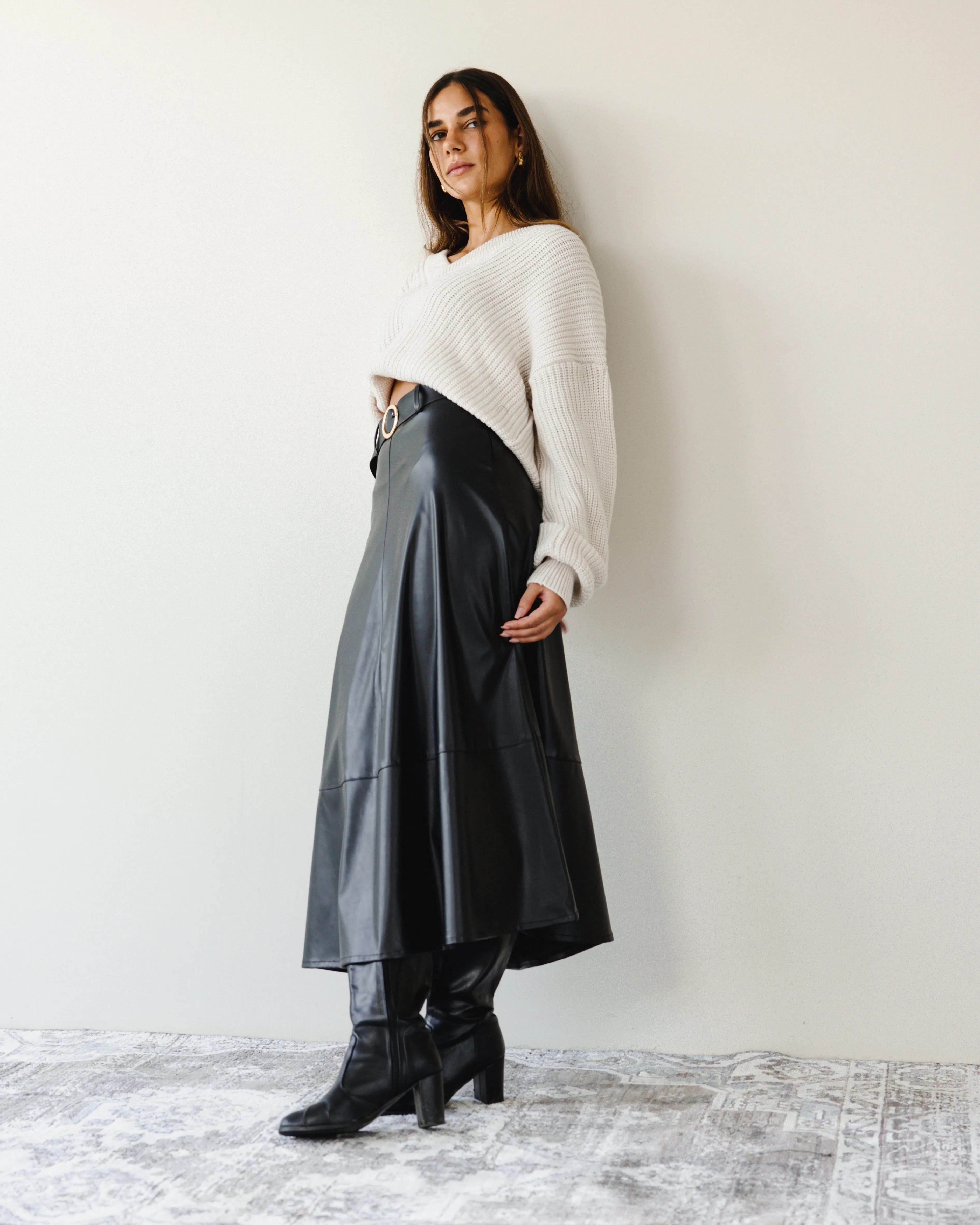 FAUX LEATHER SKIRT BLACK
