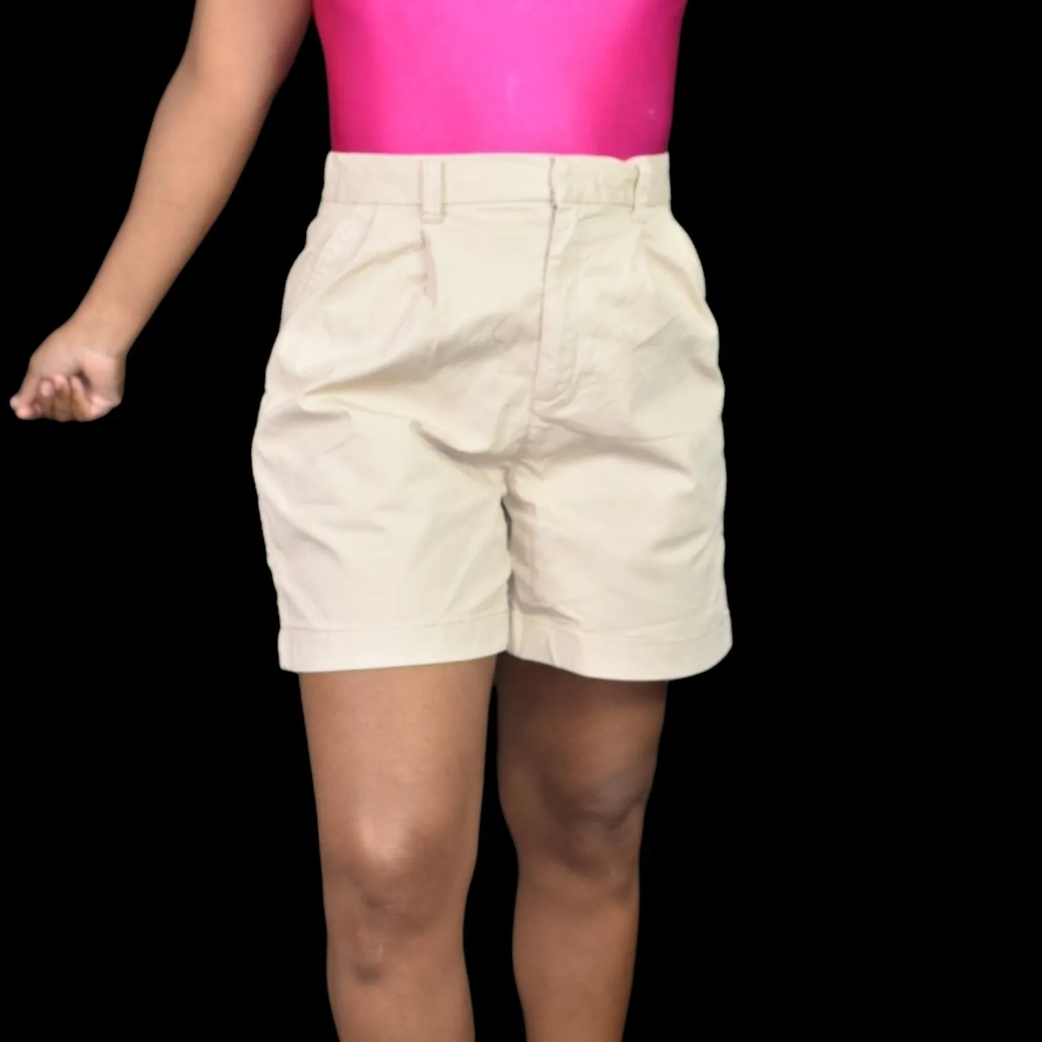 Gap Pleated Khaki Shorts Tan Wicker Beige Walking Elastic Waist High Rise Waist Chino Size 4