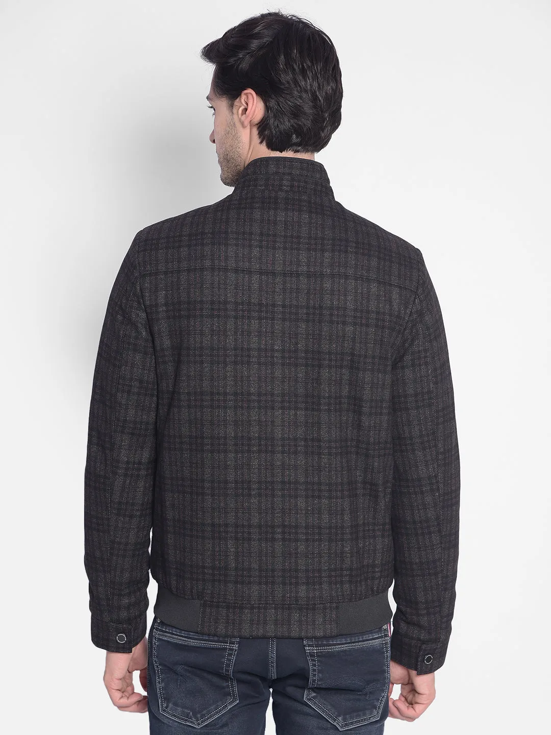 Grey Checked Padded Jacket