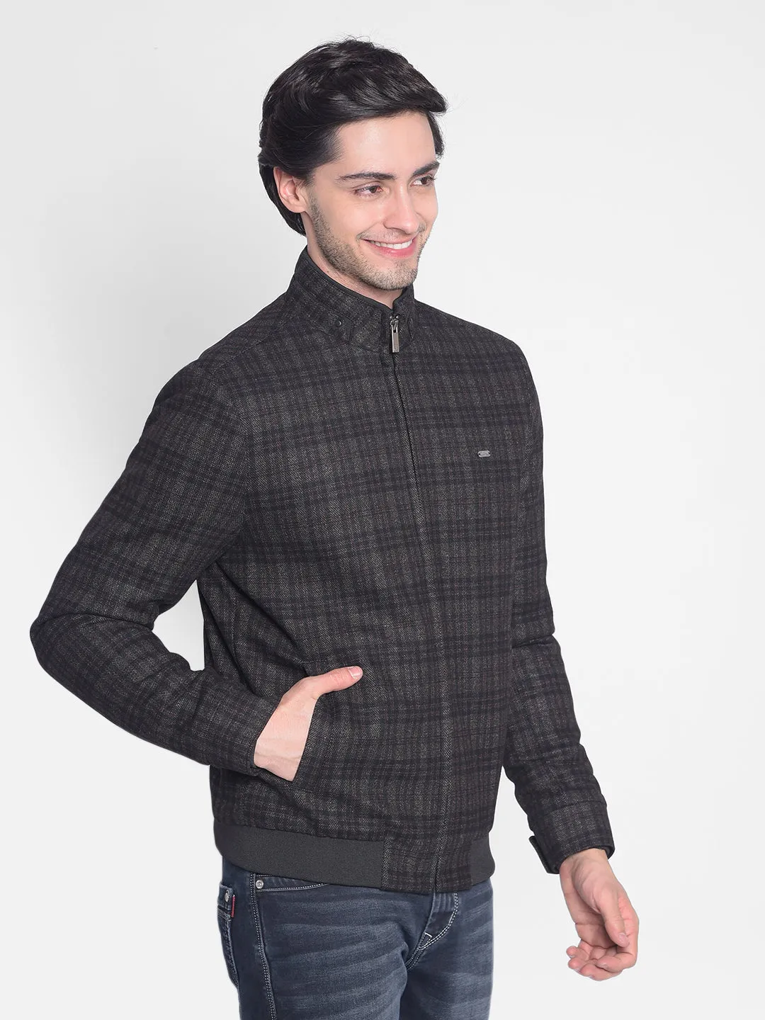 Grey Checked Padded Jacket