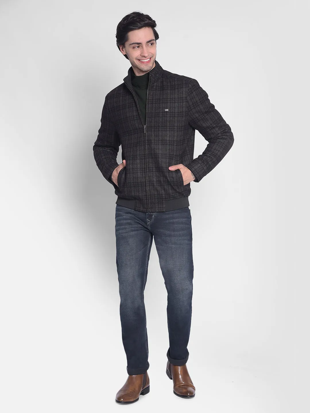 Grey Checked Padded Jacket