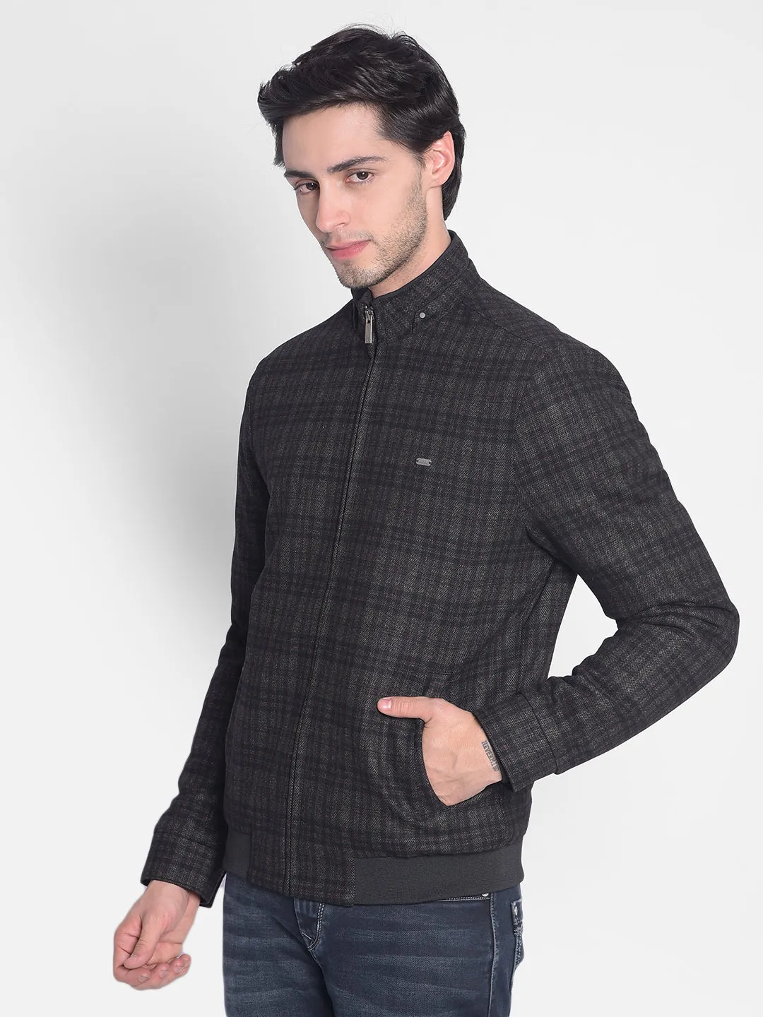 Grey Checked Padded Jacket