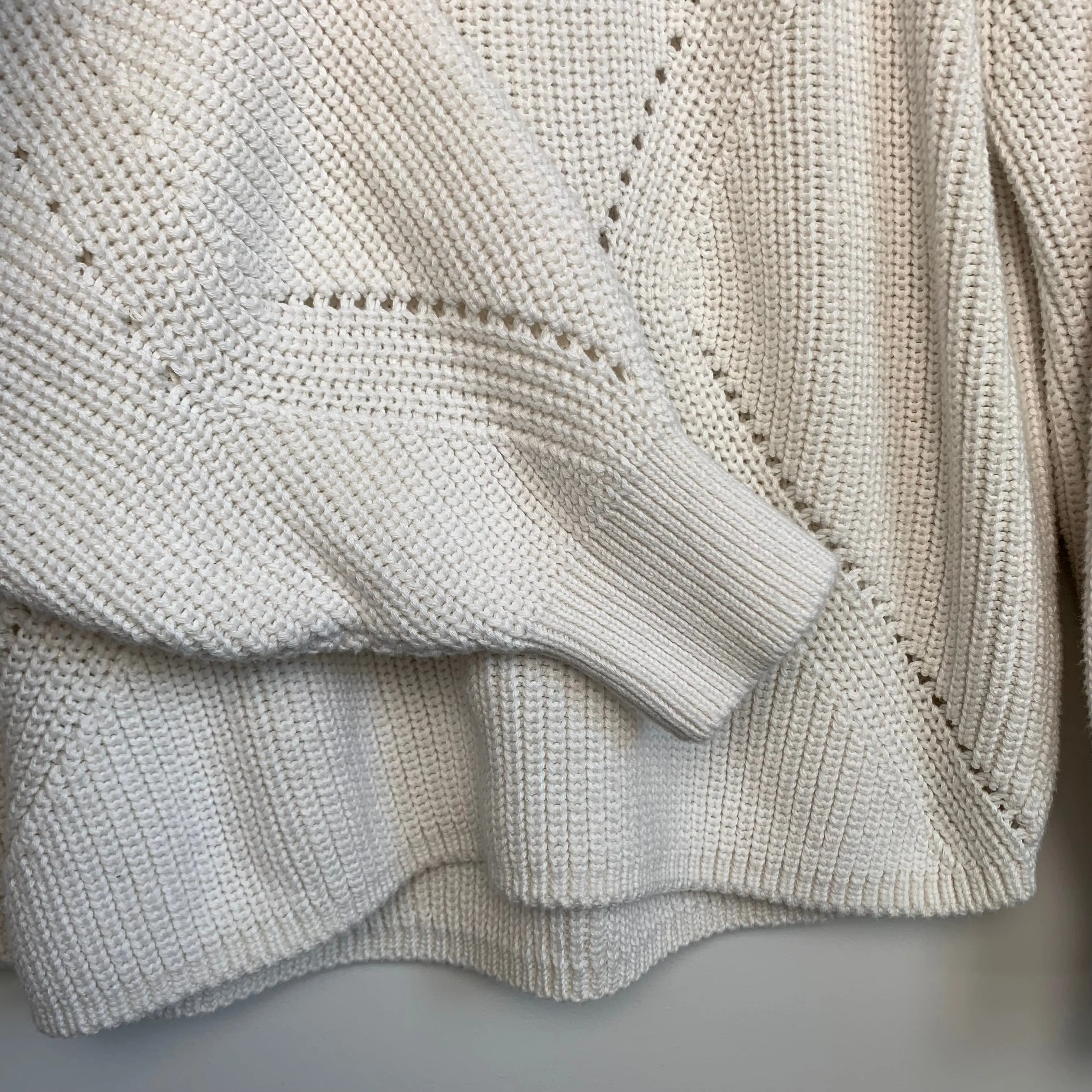 H&M White Chunky Knit Sweater Cropped Baloon Sleeve Boxy Fit Size Small