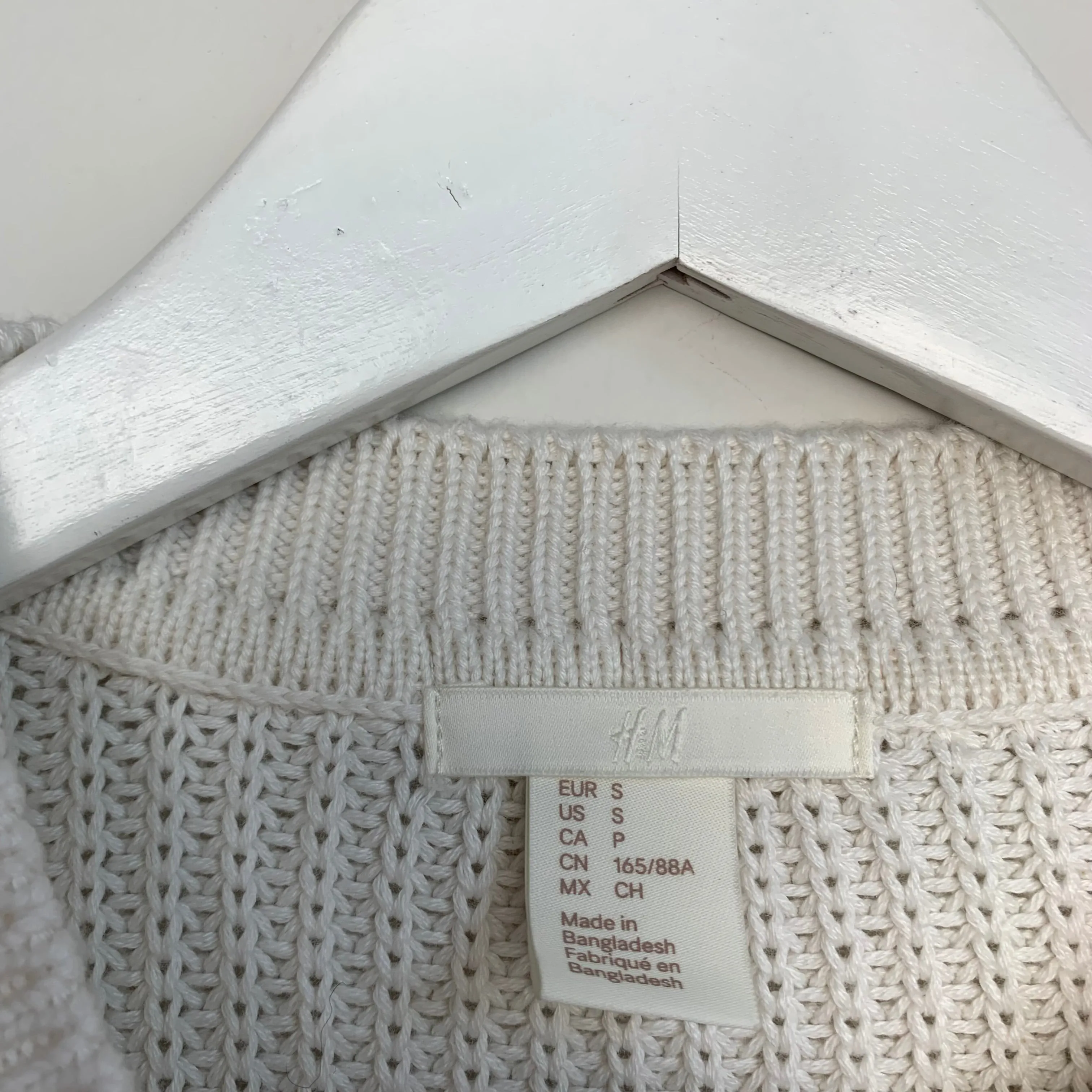 H&M White Chunky Knit Sweater Cropped Baloon Sleeve Boxy Fit Size Small