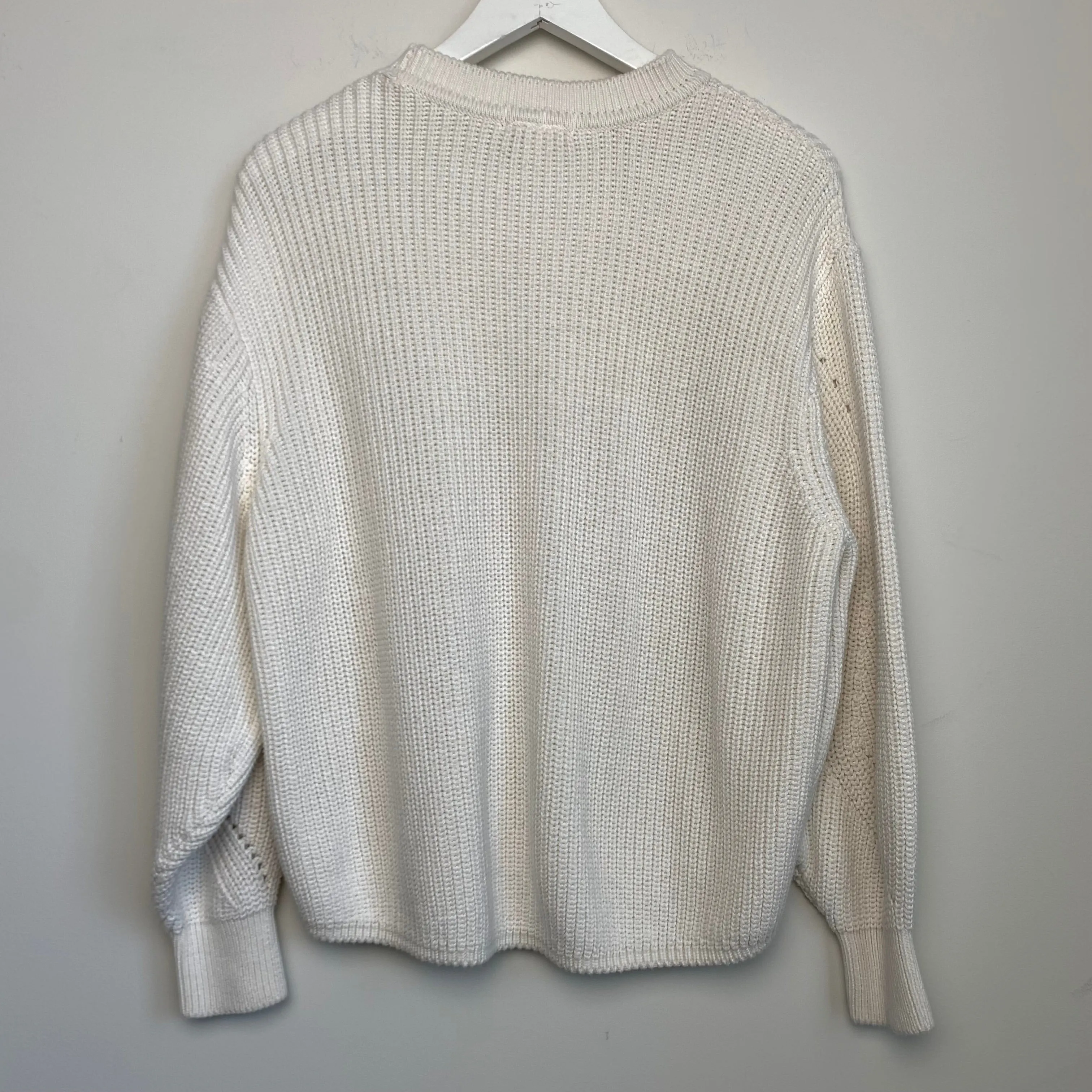 H&M White Chunky Knit Sweater Cropped Baloon Sleeve Boxy Fit Size Small