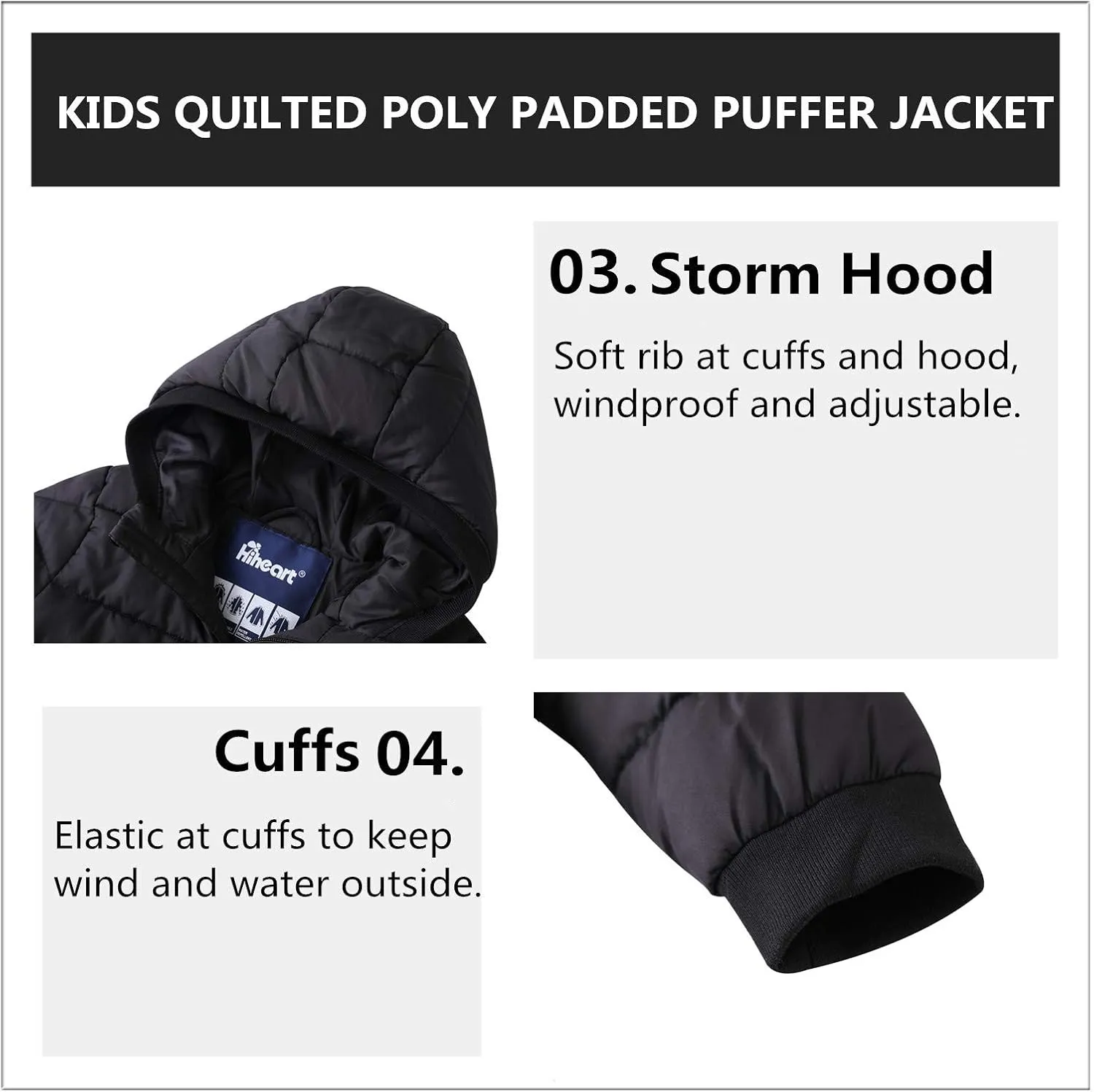 Hiheart Boys Girls Thick Padded Winter Coat Warm Hooded Jacket