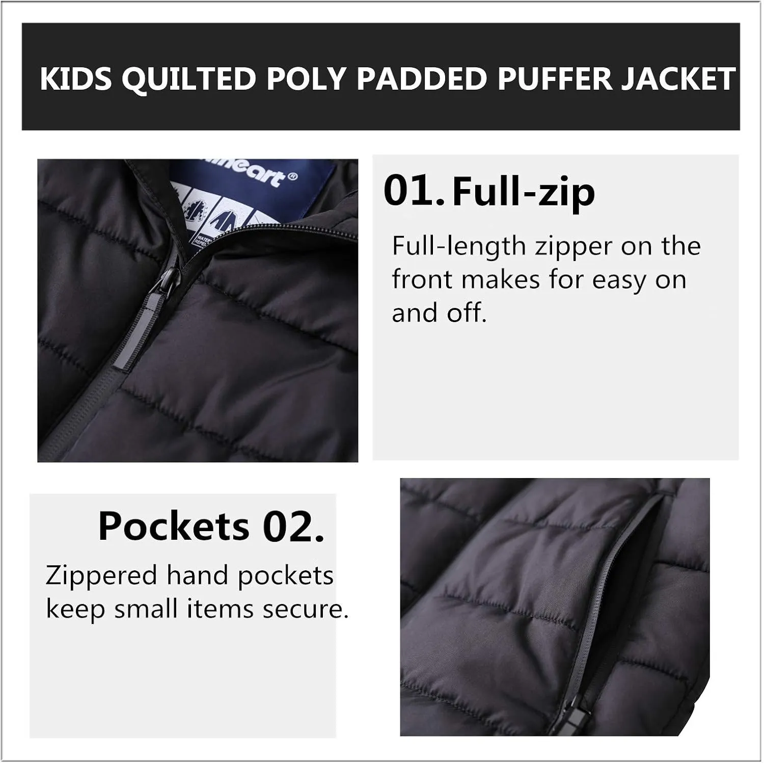 Hiheart Boys Girls Thick Padded Winter Coat Warm Hooded Jacket