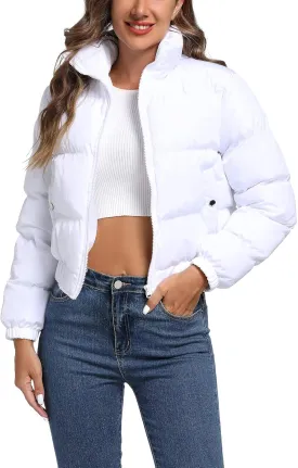 Hujoin Puffer Jacket Womens Casual Long Sleeve Bomber Jacket Full Zip Padded Winter Coat