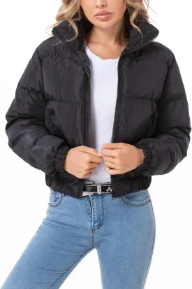 Hujoin Puffer Jacket Womens Casual Long Sleeve Bomber Jacket Full Zip Padded Winter Coat