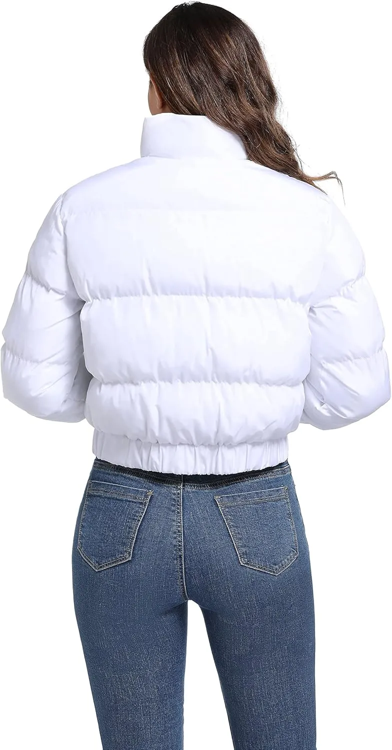 Hujoin Puffer Jacket Womens Casual Long Sleeve Bomber Jacket Full Zip Padded Winter Coat