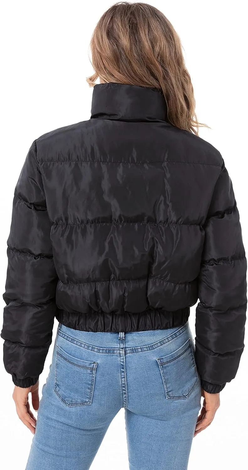 Hujoin Puffer Jacket Womens Casual Long Sleeve Bomber Jacket Full Zip Padded Winter Coat