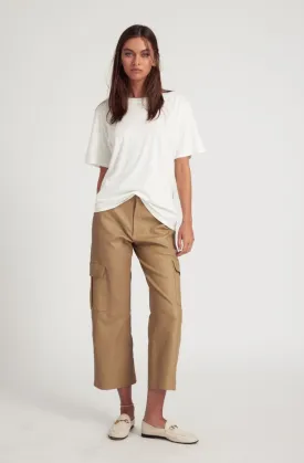 Khaki Leather Cropped Cargo Trousers