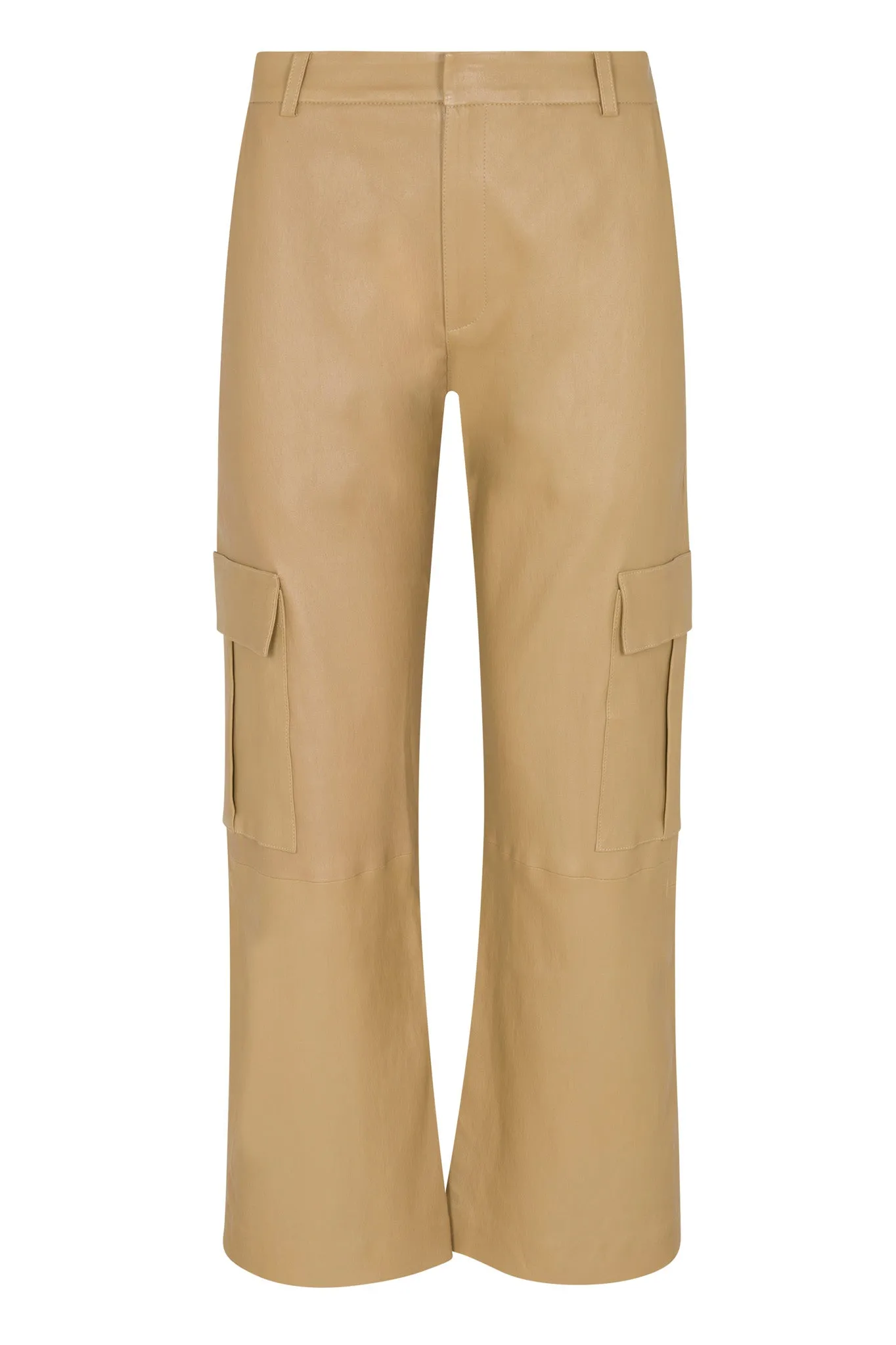 Khaki Leather Cropped Cargo Trousers
