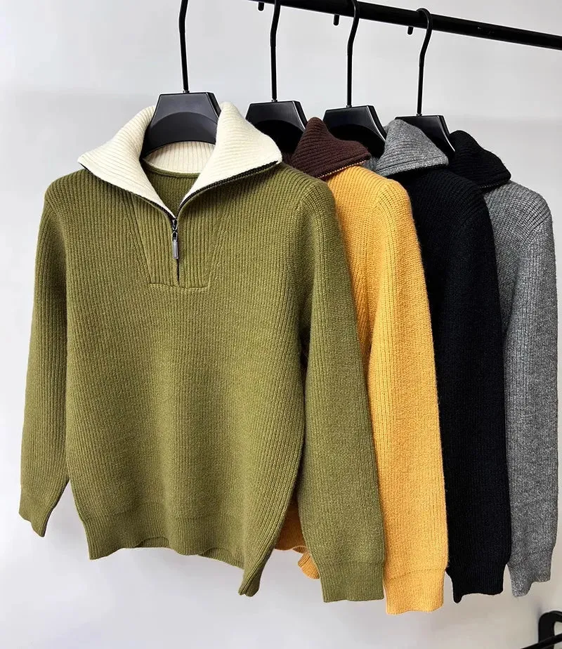Knitwear Coat Men's Winter Lapel High Collar Sweater