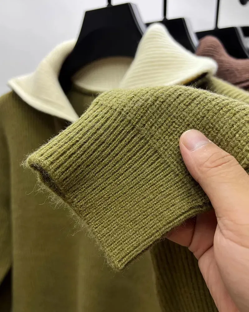 Knitwear Coat Men's Winter Lapel High Collar Sweater
