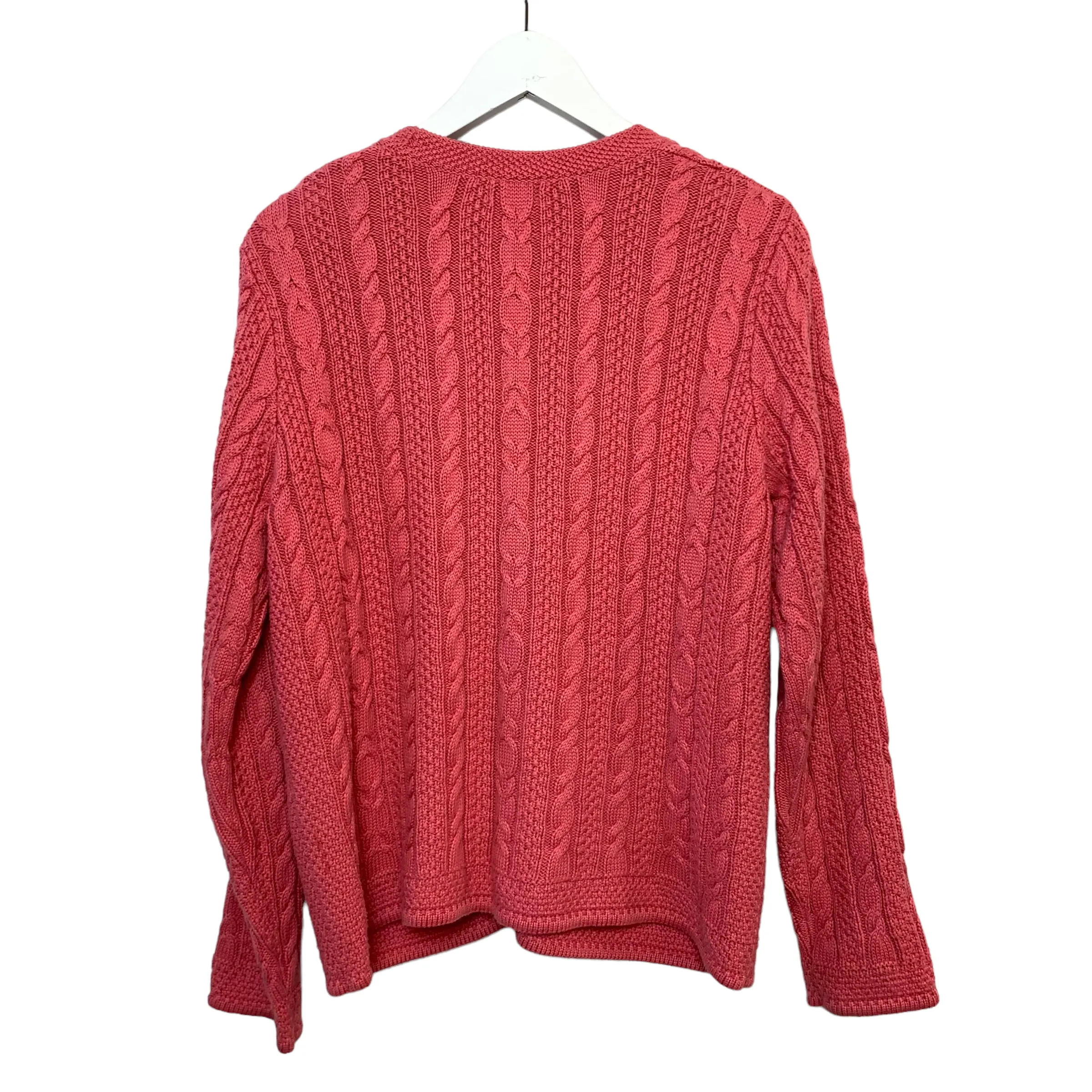 L.L. Bean Pink Oversized Chunky Knit Cardigan Sweater Cotton Small