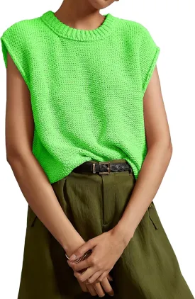 Locachy Women's Vintage Crew Neck Sweater Vest Casual Cropped Sleeveless Knit Pullover Top