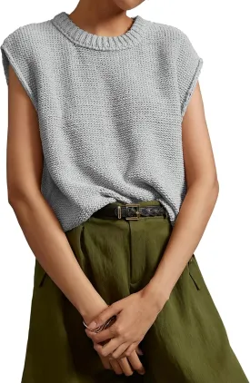 Locachy Women's Vintage Crew Neck Sweater Vest Casual Cropped Sleeveless Knit Pullover Top