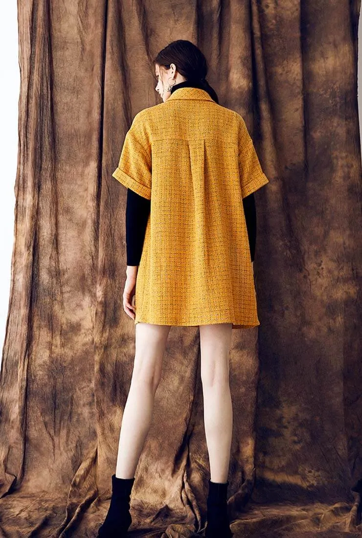 Loose Polo Collar Tweed Shirt Dress