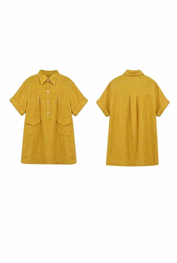 Loose Polo Collar Tweed Shirt Dress