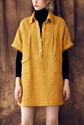 Loose Polo Collar Tweed Shirt Dress