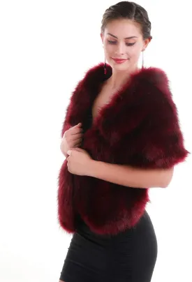 Lucky Leaf Women Luxurious Large Winter Faux Fur Scarf Wrap Collar Shrug for Lady Poncho Wedding Dinner Party