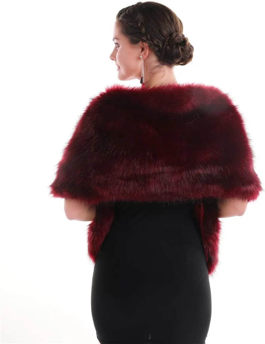 Lucky Leaf Women Luxurious Large Winter Faux Fur Scarf Wrap Collar Shrug for Lady Poncho Wedding Dinner Party