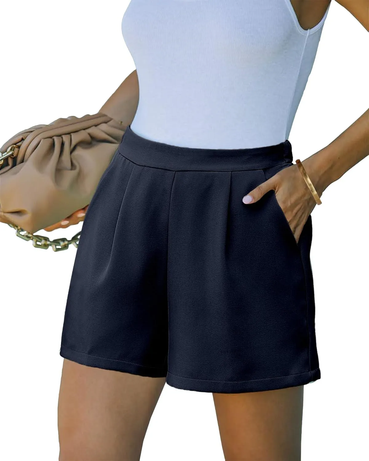 luvamia 2024 Dress Shorts for Women High Waisted Business Casual Outfits for Work Summer Pleated Short Dressy Shorts