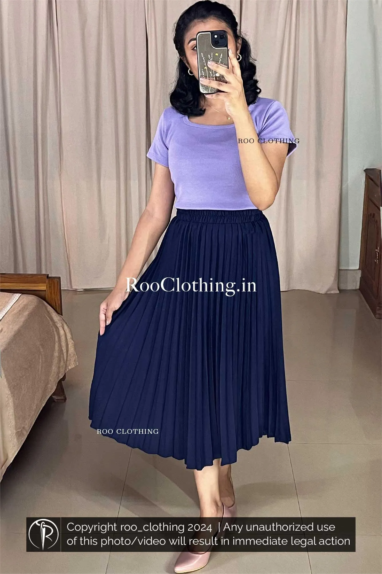 Medium Purple Rib Knit Square Neck Top With Half Sleeves (Top Only)
