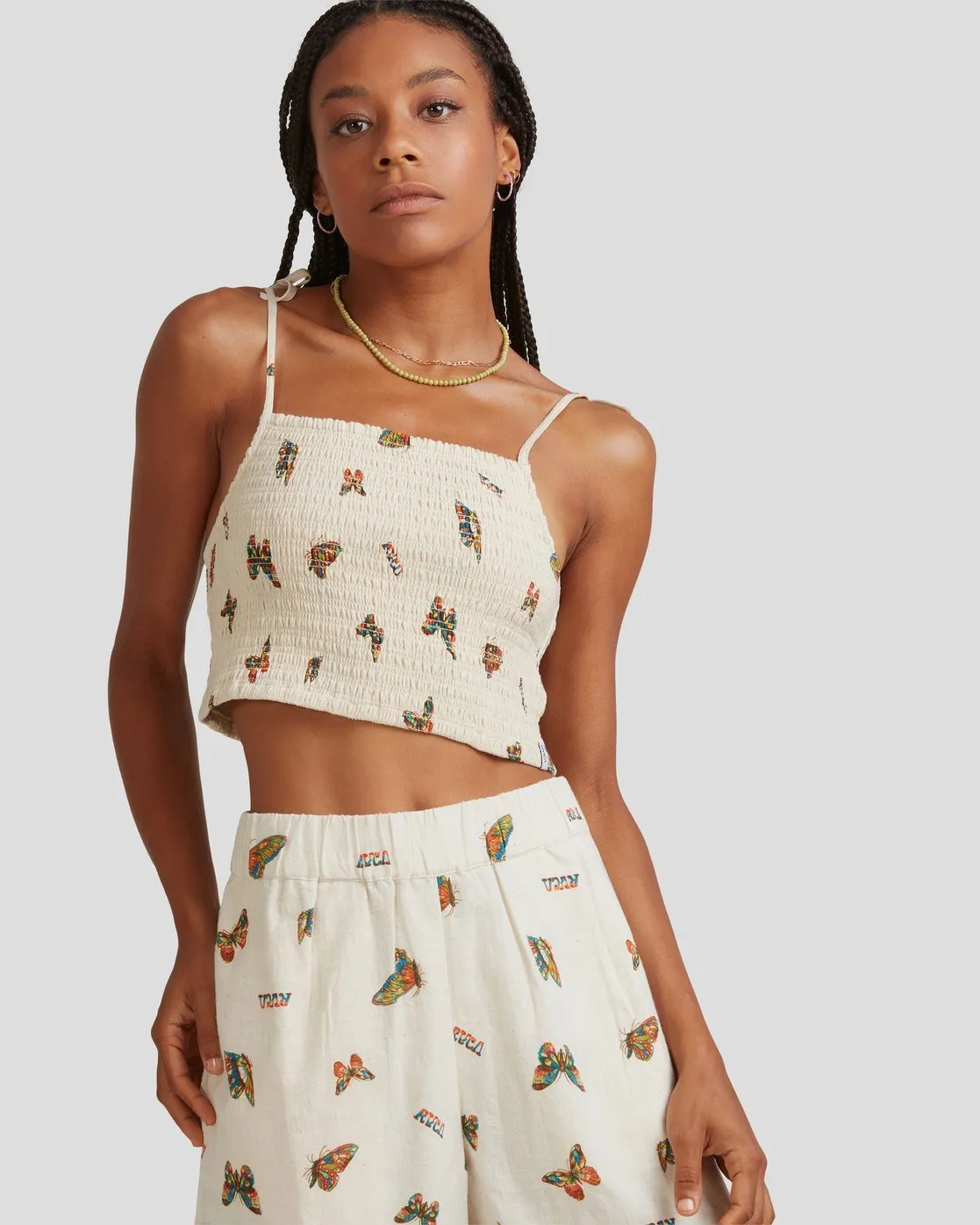 Mel G Flutter Tie Smocked Top - Natural