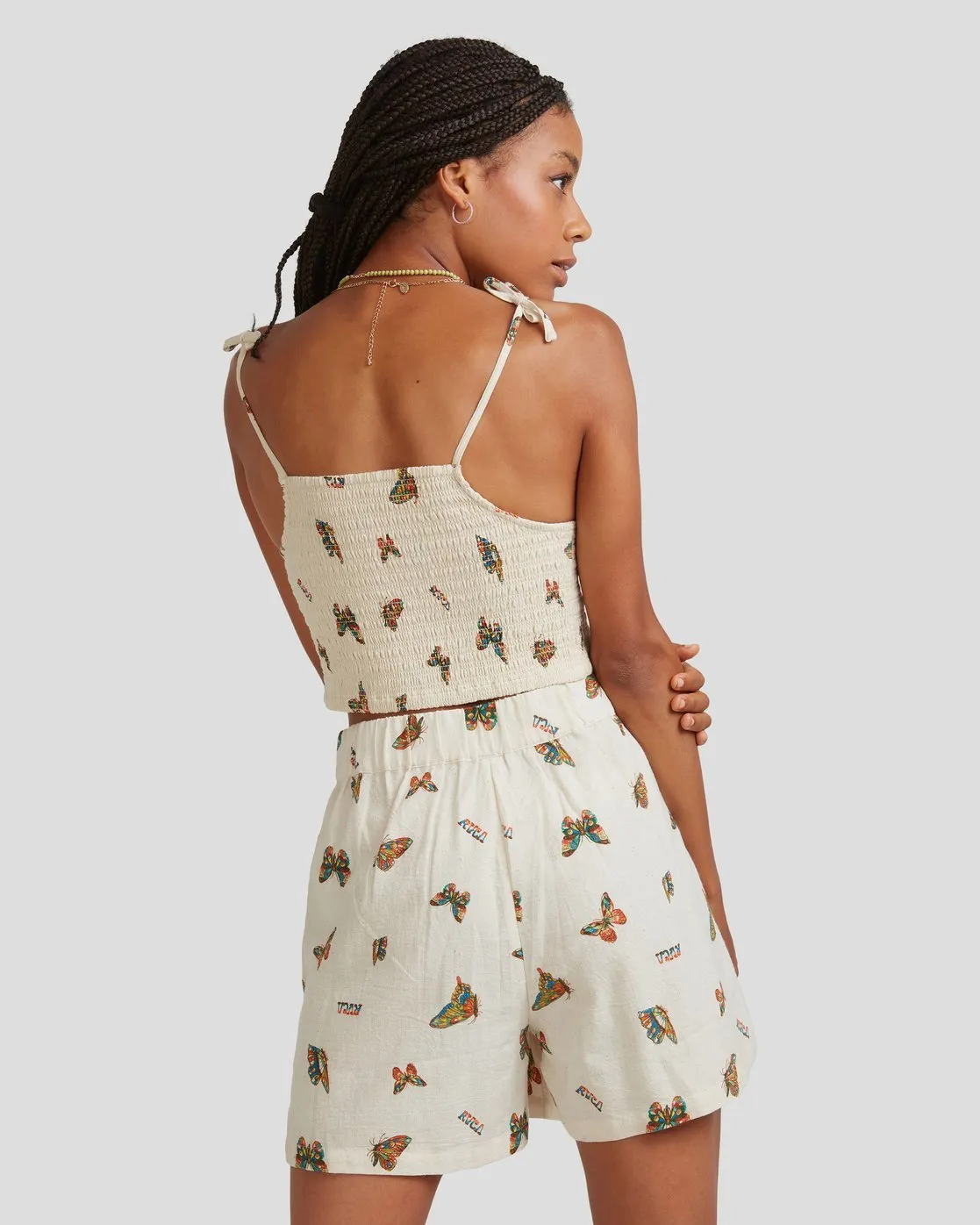 Mel G Flutter Tie Smocked Top - Natural