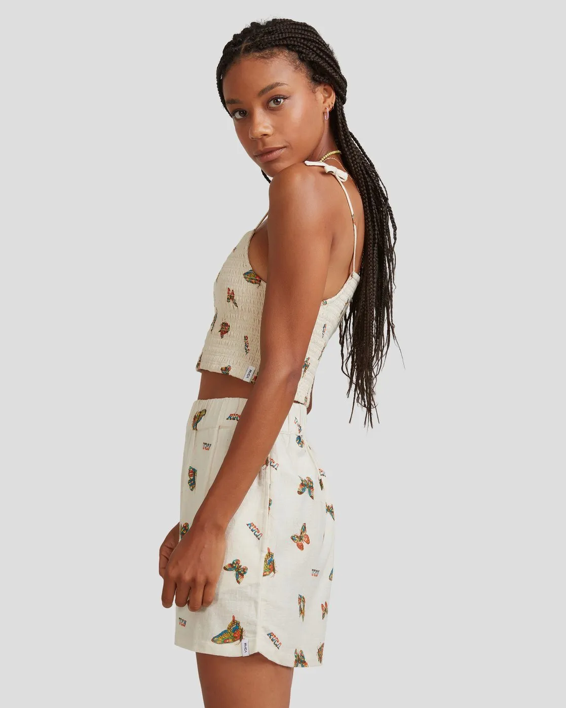 Mel G Flutter Tie Smocked Top - Natural