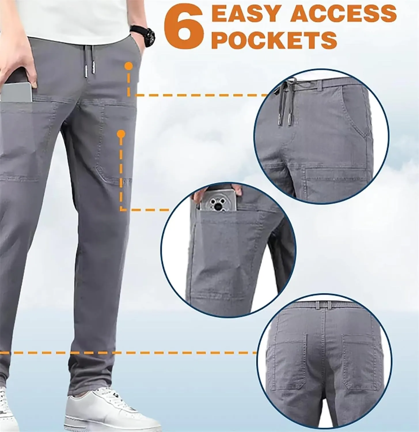 Mencomfy Cargo Pants for Men, High Stretch Durable Cargo Pants for Hiking, Multipants - Multi-Pocket Stretch Fashion Trousers