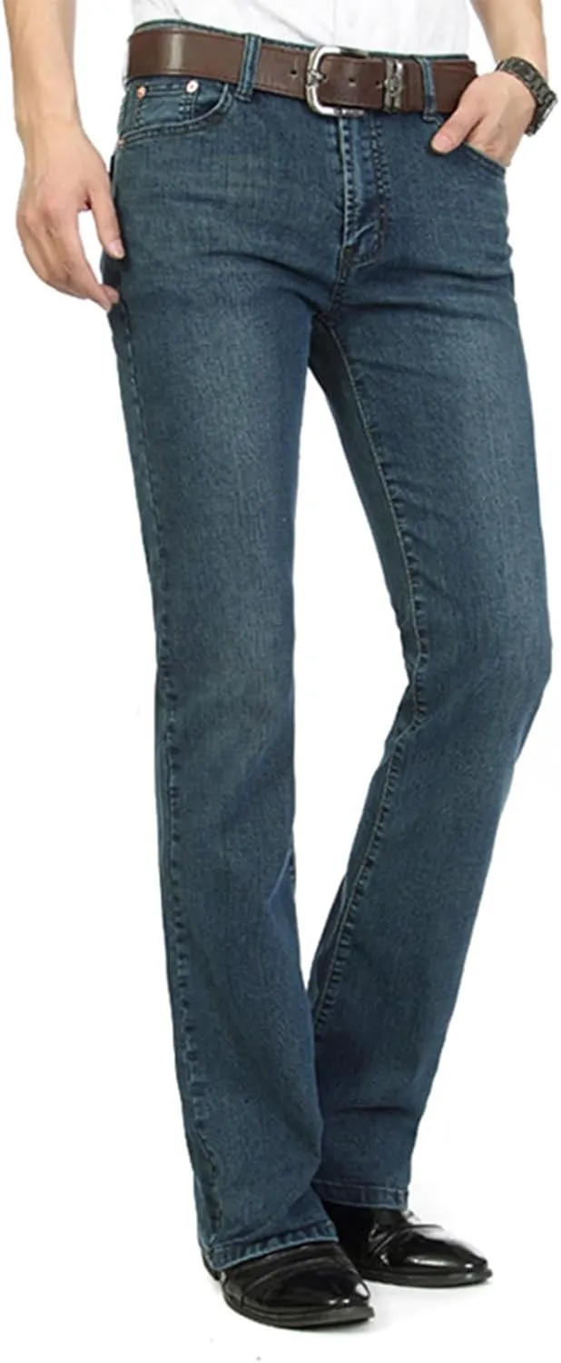 Men's Flares Flared Denim Pants Bell Bottom Stretchy Jeans Trousers Party Slim Fit Casual Vintage Hippie