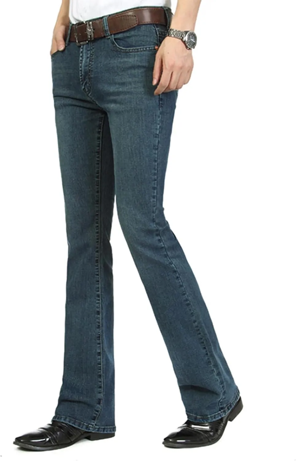 Men's Flares Flared Denim Pants Bell Bottom Stretchy Jeans Trousers Party Slim Fit Casual Vintage Hippie
