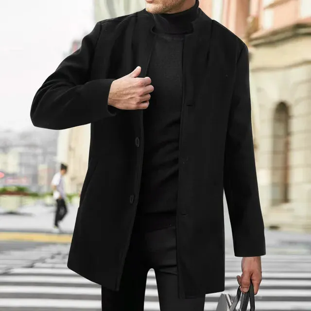 Men's Wool Long Sleeve Overcoat: 2024 Autumn Winter Warm Business Jacket