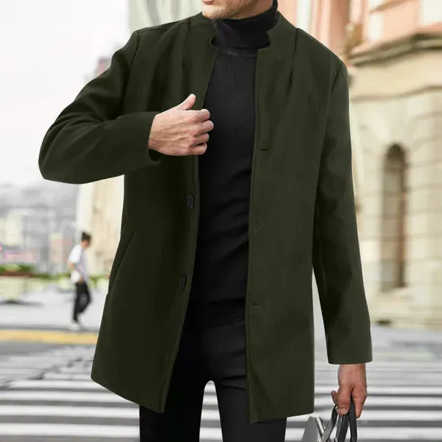 Men's Wool Long Sleeve Overcoat: 2024 Autumn Winter Warm Business Jacket